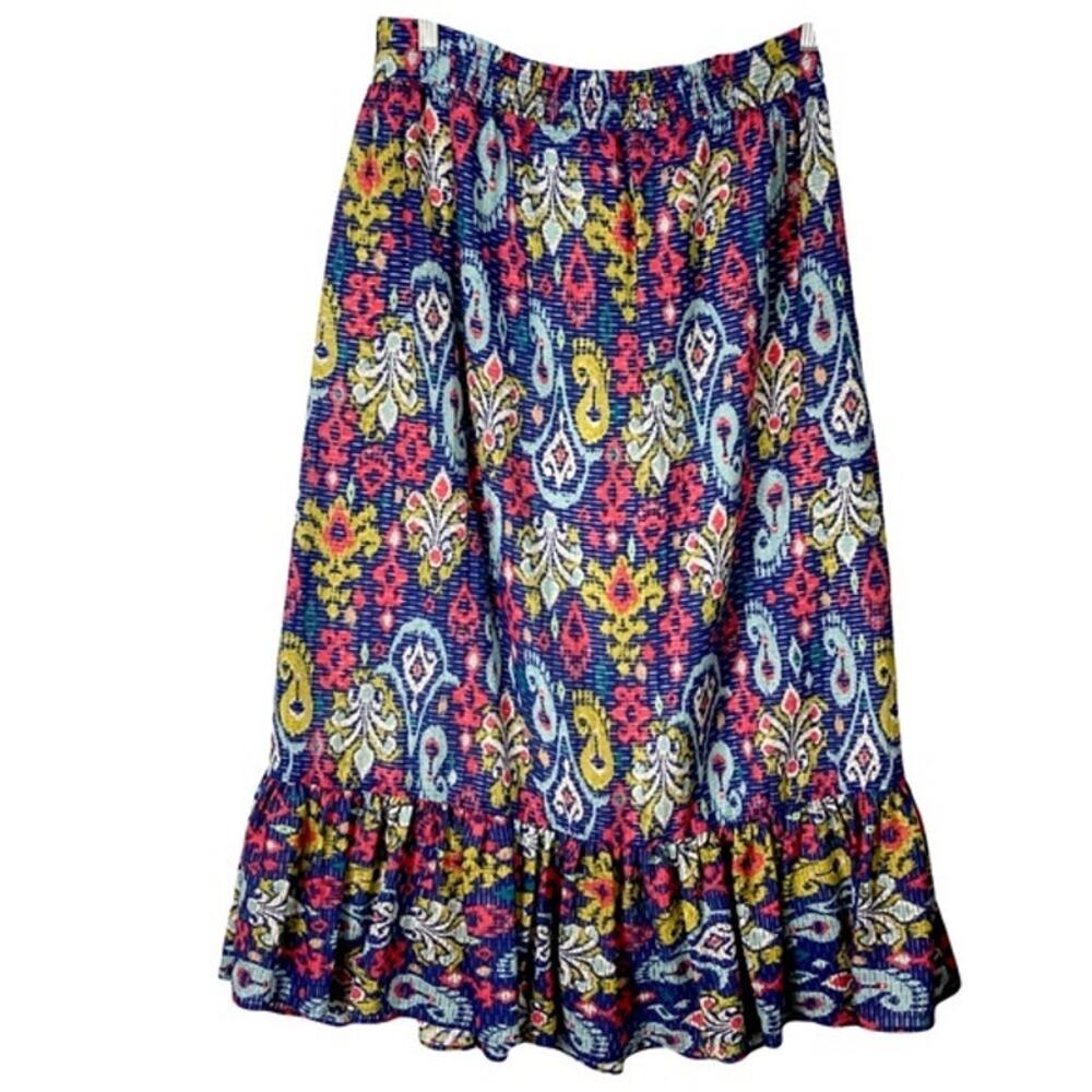 NWOT ANTHROPOLOGIE Skirt M“Edith”Paisley Floral Bow-Tie Ruffle Pull-Up Pocket - Picture 3 of 9